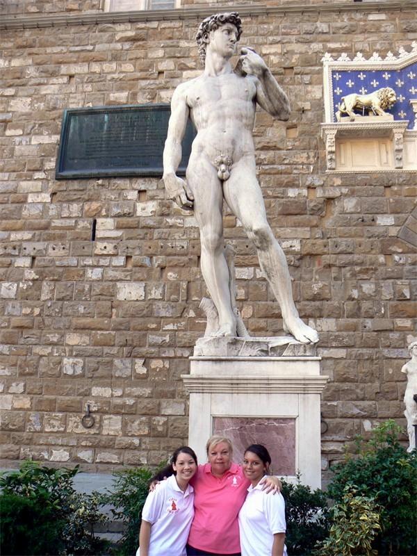 florence17.JPG - At the Statue of David, (replica) in front of the Palazzo Vecchio in Florence
